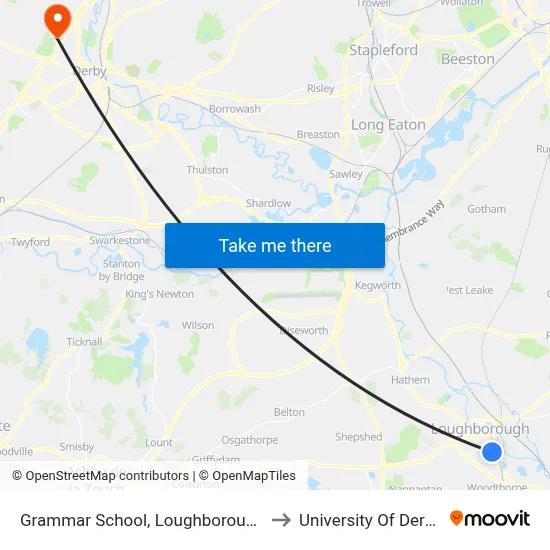 Grammar School, Loughborough to University Of Derby map
