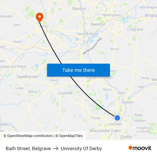 Bath Street, Belgrave to University Of Derby map