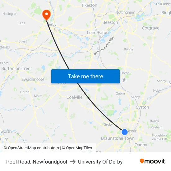 Pool Road, Newfoundpool to University Of Derby map