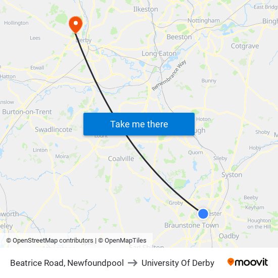 Beatrice Road, Newfoundpool to University Of Derby map