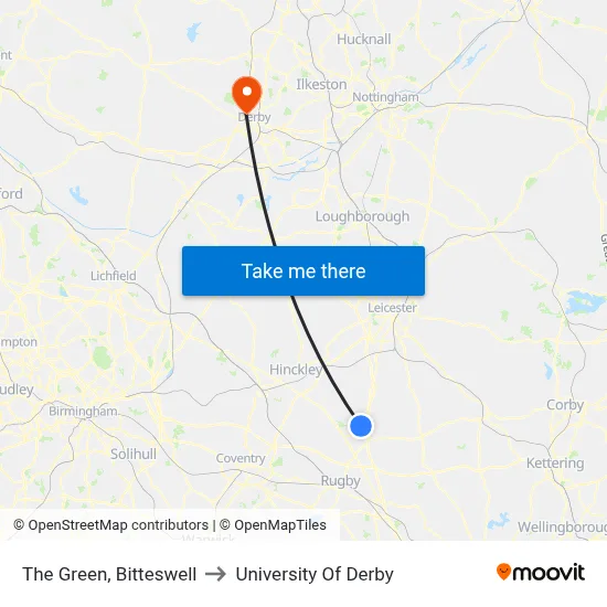 The Green, Bitteswell to University Of Derby map