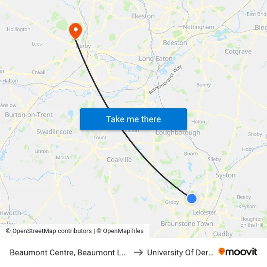 Beaumont Centre, Beaumont Leys to University Of Derby map