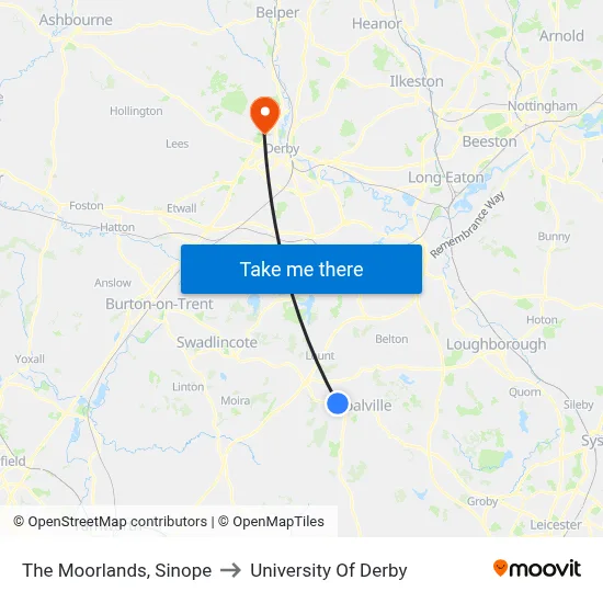 The Moorlands, Sinope to University Of Derby map
