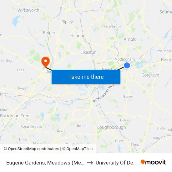 Eugene Gardens, Meadows (Me08) to University Of Derby map