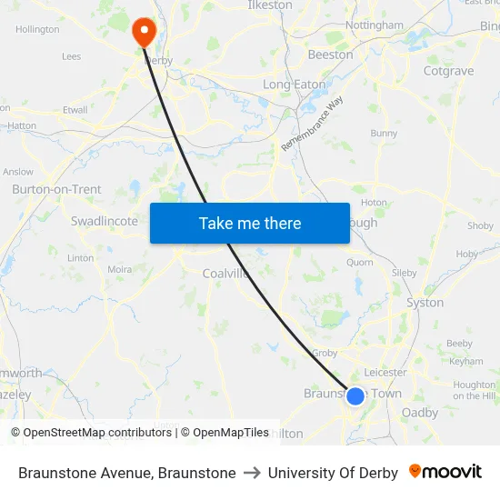 Braunstone Avenue, Braunstone to University Of Derby map