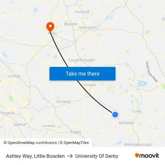 Ashley Way, Little Bowden to University Of Derby map