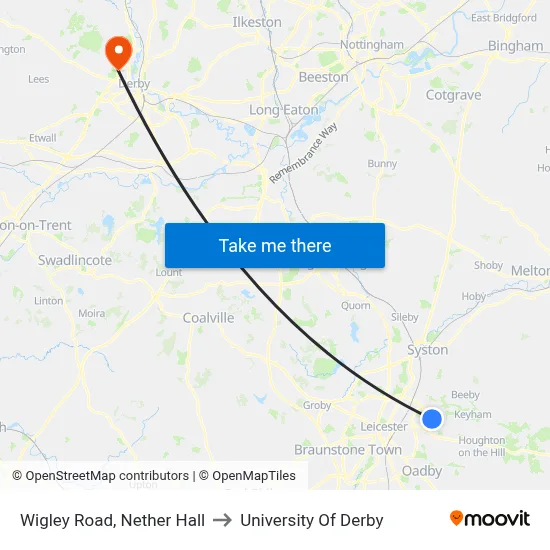 Wigley Road, Nether Hall to University Of Derby map