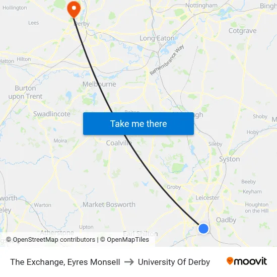 The Exchange, Eyres Monsell to University Of Derby map