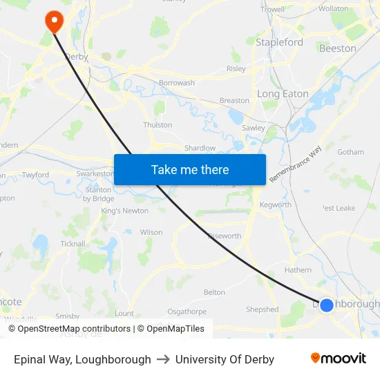 Epinal Way, Loughborough to University Of Derby map