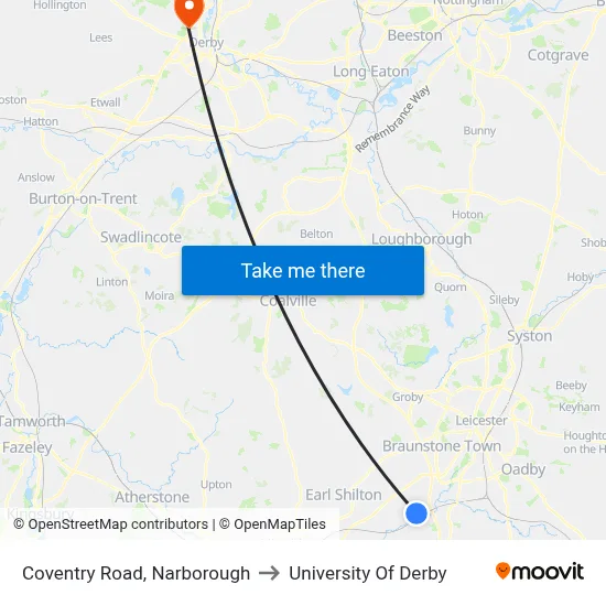 Coventry Road, Narborough to University Of Derby map