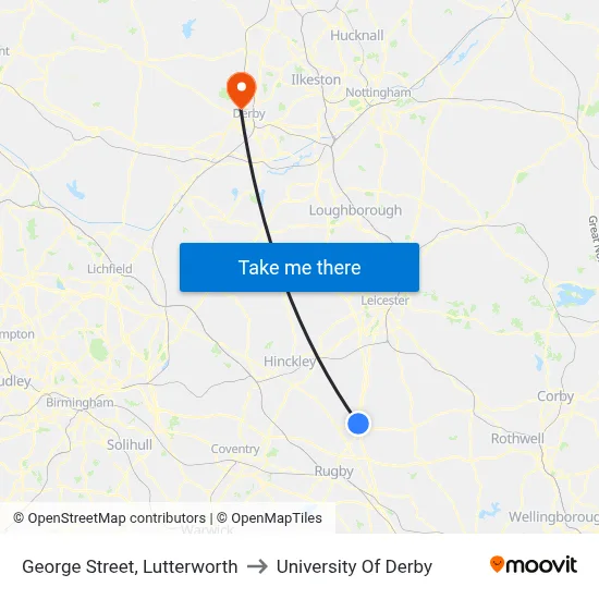 George Street, Lutterworth to University Of Derby map