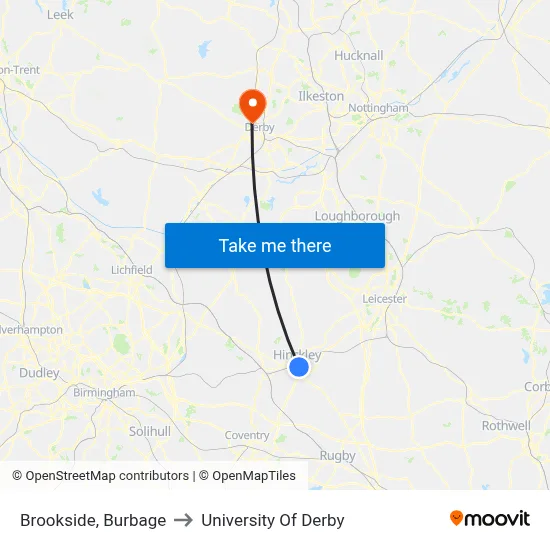 Brookside, Burbage to University Of Derby map