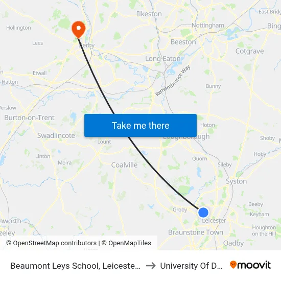 Beaumont Leys School, Leicester Frith to University Of Derby map