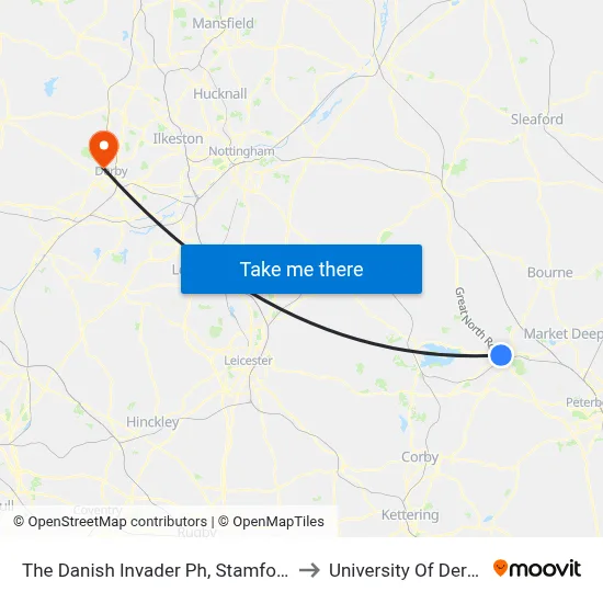 The Danish Invader Ph, Stamford to University Of Derby map