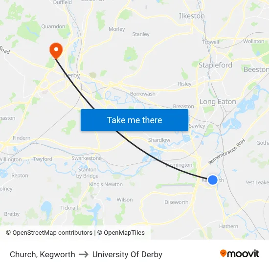 Church, Kegworth to University Of Derby map