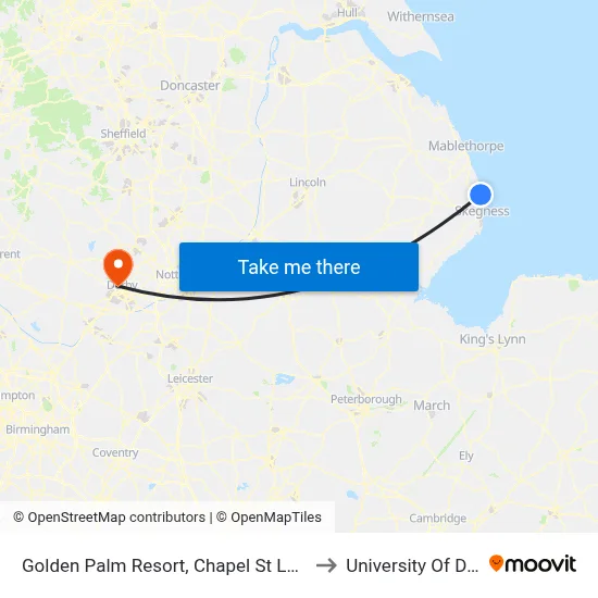 Golden Palm Resort, Chapel St Leonards to University Of Derby map