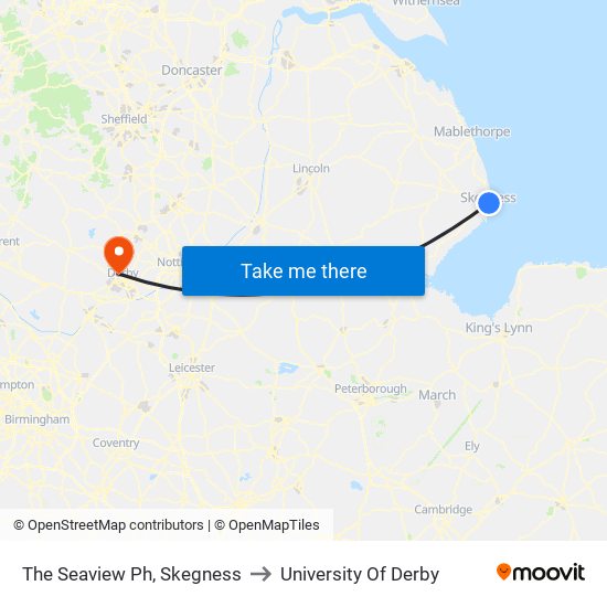 The Seaview Ph, Skegness to University Of Derby map