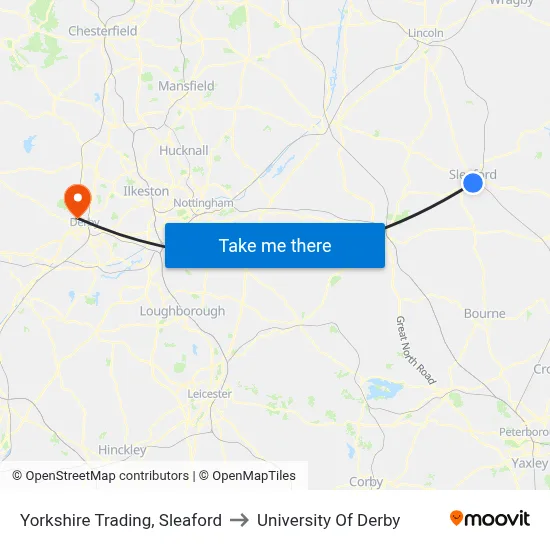 Yorkshire Trading, Sleaford to University Of Derby map