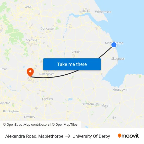 Alexandra Road, Mablethorpe to University Of Derby map