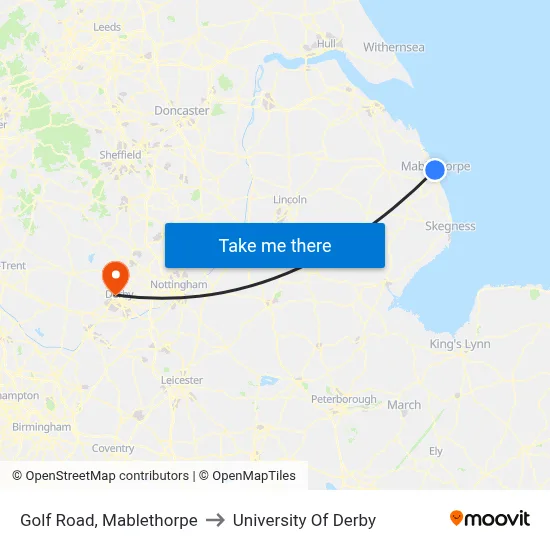 Golf Road, Mablethorpe to University Of Derby map