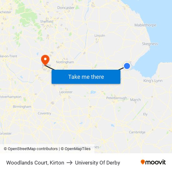 Woodlands Court, Kirton to University Of Derby map