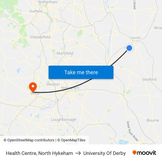 Health Centre, North Hykeham to University Of Derby map