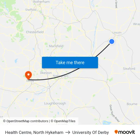 Health Centre, North Hykeham to University Of Derby map