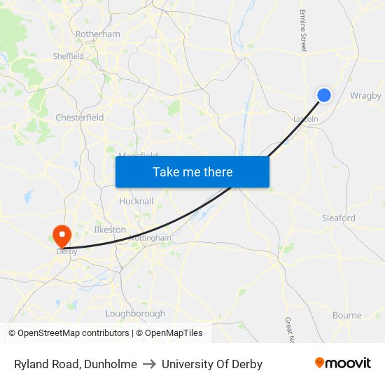 Ryland Road, Dunholme to University Of Derby map