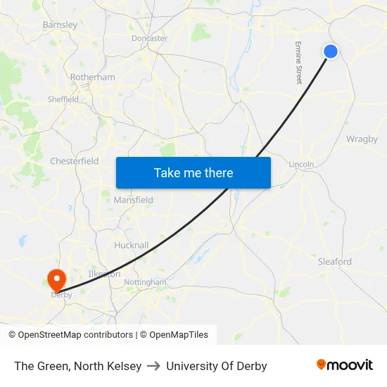 The Green, North Kelsey to University Of Derby map