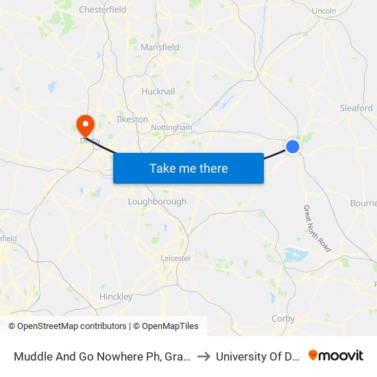 Muddle And Go Nowhere Ph, Grantham to University Of Derby map