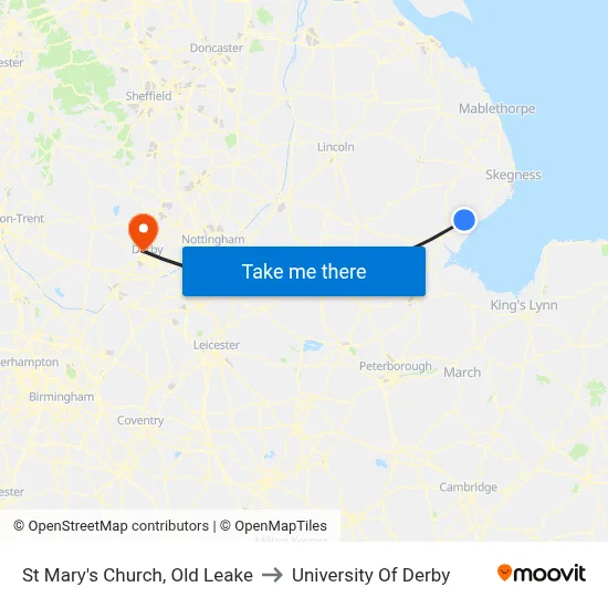 St Mary's Church, Old Leake to University Of Derby map