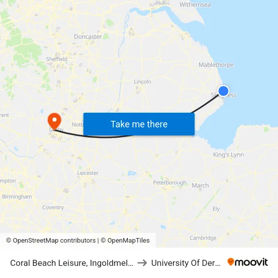 Coral Beach Leisure, Ingoldmells to University Of Derby map