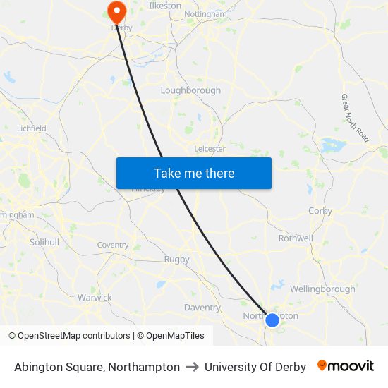 Abington Square, Northampton to University Of Derby map