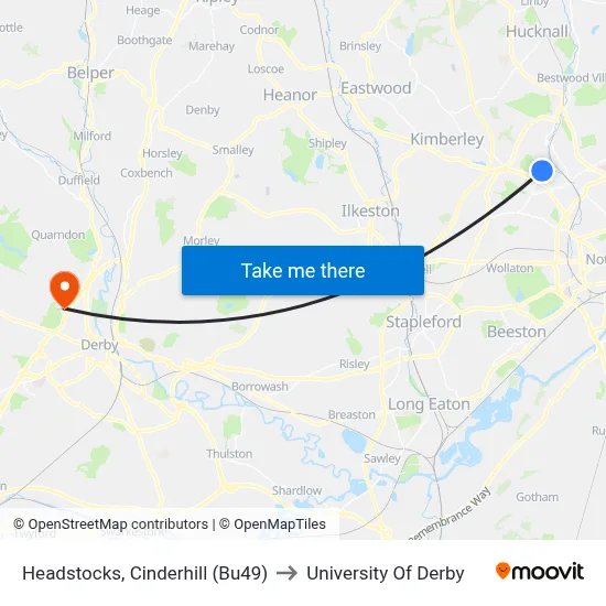Headstocks, Cinderhill (Bu49) to University Of Derby map