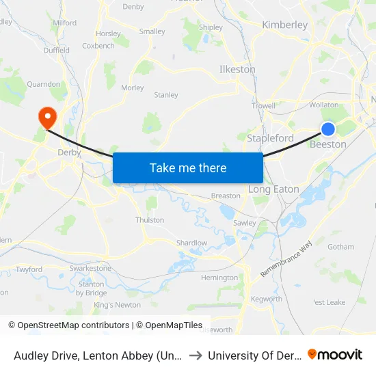 Audley Drive, Lenton Abbey (Un19) to University Of Derby map