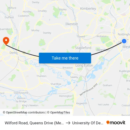 Wilford Road, Queens Drive (Me40) to University Of Derby map