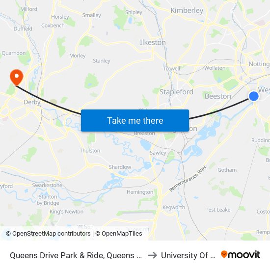 Queens Drive Park & Ride, Queens Drive (Li10) to University Of Derby map