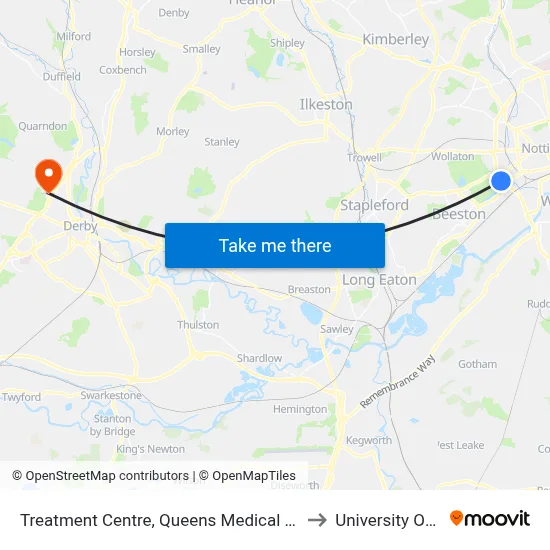 Treatment Centre, Queens Medical Centre (Qm20) to University Of Derby map