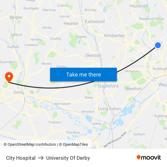 City Hospital to University Of Derby map