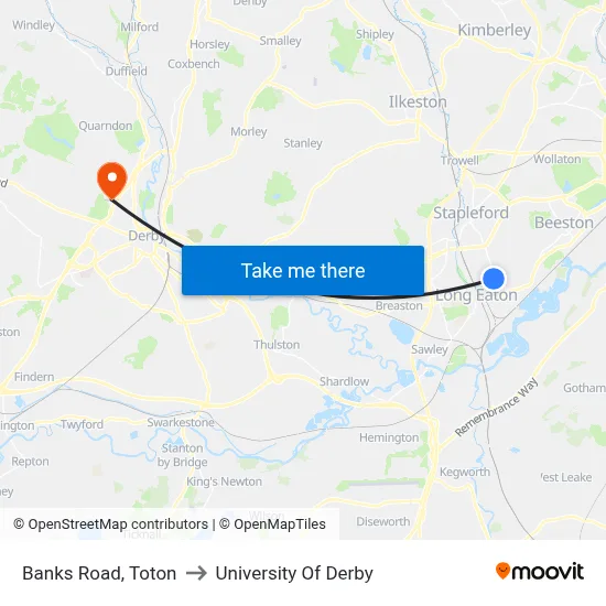 Banks Road, Toton to University Of Derby map