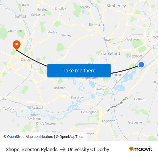 Shops, Beeston Rylands to University Of Derby map