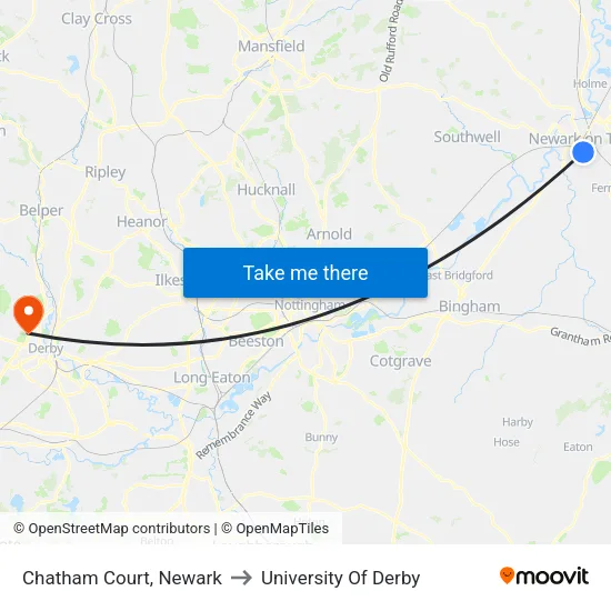 Chatham Court, Newark to University Of Derby map