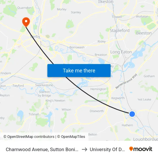Charnwood Avenue, Sutton Bonington to University Of Derby map