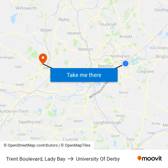 Trent Boulevard, Lady Bay to University Of Derby map