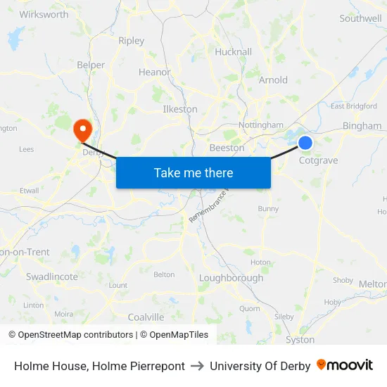 Holme House, Holme Pierrepont to University Of Derby map