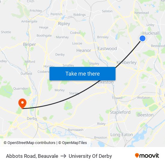 Abbots Road, Beauvale to University Of Derby map