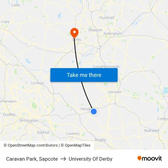 Caravan Park, Sapcote to University Of Derby map