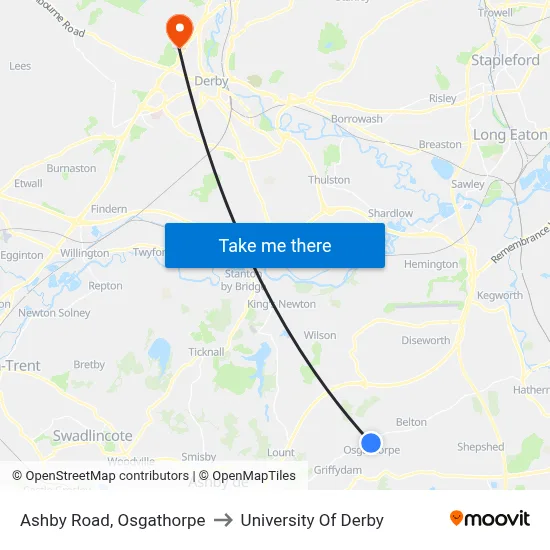 Ashby Road, Osgathorpe to University Of Derby map