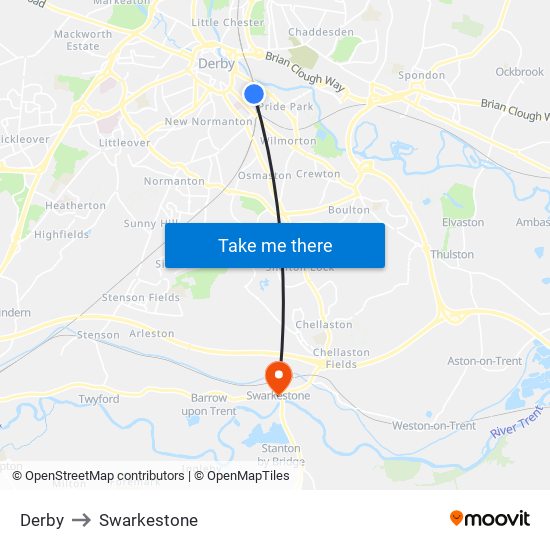 Derby to Swarkestone map