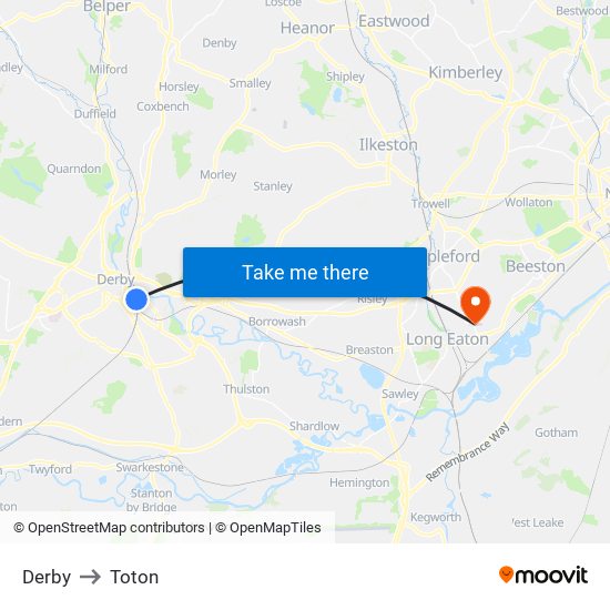 Derby to Toton map